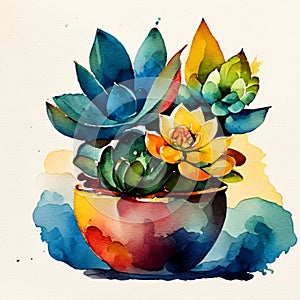 watercolor hand drawn pot plants