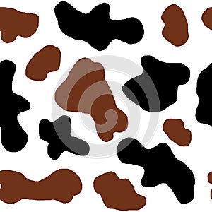 Watercolor hand drawn seamless cow print fabric pattern, brown black white colors. Cowboy cow girl western background
