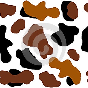 Watercolor hand drawn seamless cow print fabric pattern, contrast brown black white colors. Cowboy cow girl western