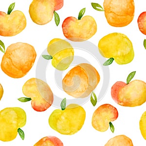 Watercolor hand drawn seamless pattern with apples fruits painted in simple minimalist shape design for food labels