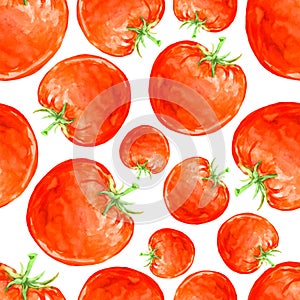 Watercolor hand drawn seamless pattern with red ripe tomatoes