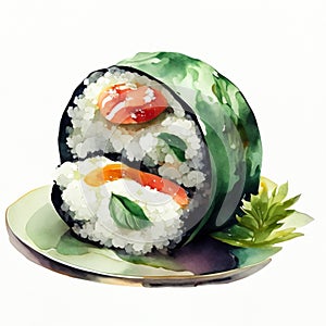 watercolor hand drawn seaweed sushi