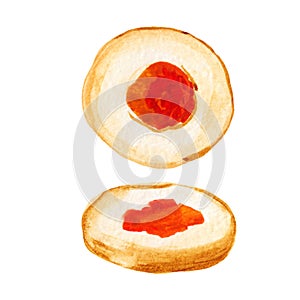 Watercolor hand drawn thumbprint cookies with jam illustration set isolated on white background.