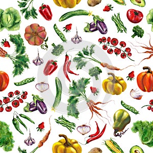 Watercolor hand drawn vegetables seamless pattern