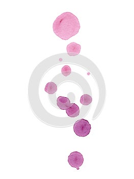 Watercolor hand drawn violet and purple drops and spots isolated on white background
