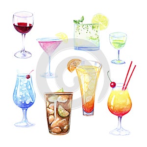 Watercolor Hand Painted alcoholic drinks cocktails collection