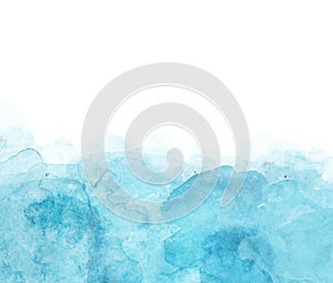 Watercolor blue turquoise splashes of paint on white background. Hand painted artistic print texture. Imitation of sea waves