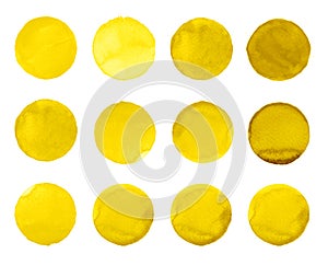 Watercolor hand painted circle. Beautiful design elements. Yellow background