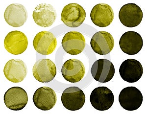 Watercolor hand painted circle. Beautiful design elements. Yellow background