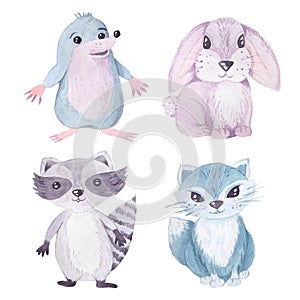 Watercolor hand painted cute baby animals clipart