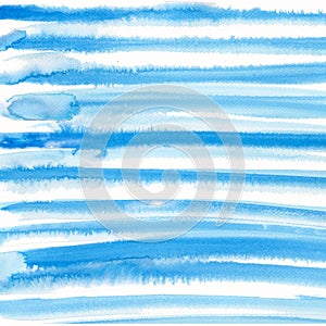 Watercolor hand painted decorative textured lines in sky blue color. Delicate modern style abstract background.