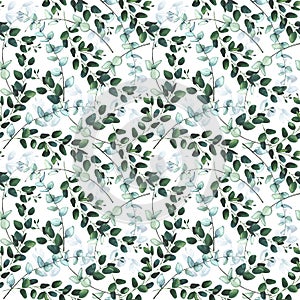 Watercolor hand painted green, turquoise eucalyptus seamless pattern. Isolated floral arrangement