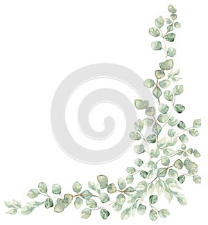 Watercolor hand painted greenery bouquet clipart, delicate garden florals frame arrangement illustration, eucalyptus wedding card
