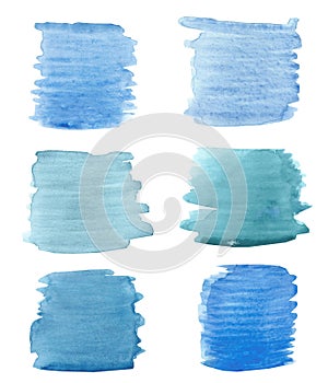 Watercolor hand painted nature blue background smears set with pallete gradient stroke