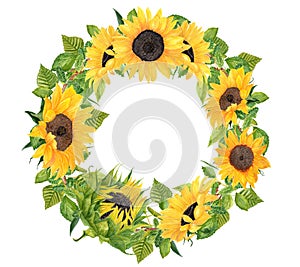 Watercolor hand painted Sunflower wreath