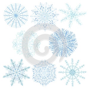 Watercolor hand painted winter nature frozen diagonal seamless pattern with blue different snowflakes isolated