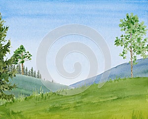 Watercolor handpainted poster template landscape