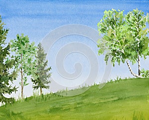 Watercolor handpainted poster template landscape