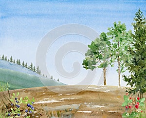 Watercolor handpainted poster template landscape