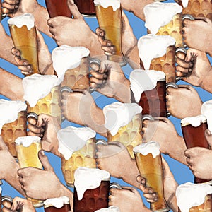 Watercolor hands with beer