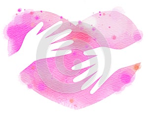 Watercolor hands hugging heart. Digital art painting