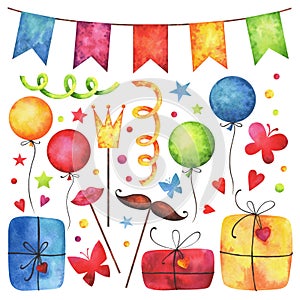 Watercolor Happy birthday party clip art se