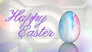 Watercolor Happy Easter Egg in White Room 4K