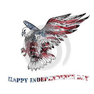 Watercolor Happy Independence Day greeting card.