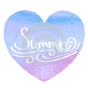 Watercolor heart with insription Summer