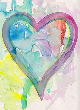 Watercolor heart painting with abstract background