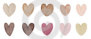 Watercolor heart set, for valentinâ€™s day,wedding, love,card.vector