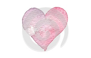 Watercolor heart shape. Abstract painting background. Isolate on white