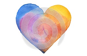 Watercolor heart shape. Abstract painting background. Isolate on white