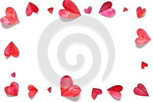 Watercolor hearts. Love concept for mother`s day and valentine`s day. Top view.