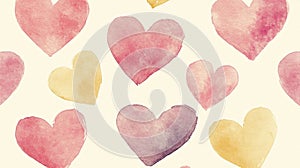 Watercolor hearts seamless pattern, romantic background