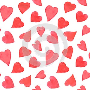 Watercolor hearts seamless pattern. Valentines day bac