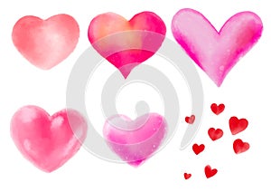 Watercolor hearts set isolated on white background. Valentine\'s Day