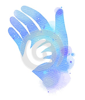 Watercolor Helping hand symbol. Digital art painting