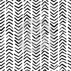 Watercolor herringbone stripes vector seamless pattern. Fashion textile print in black white hatch strokes