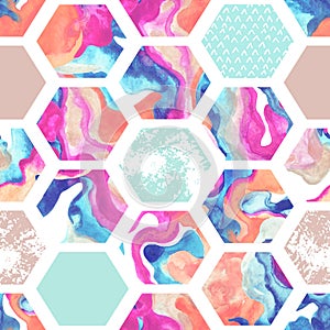 Watercolor hexagon seamless pattern