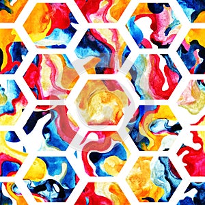 Watercolor hexagon seamless pattern