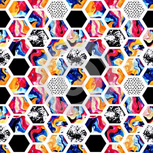 Watercolor hexagon seamless pattern