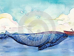 Watercolor High Definition Illustration: The Great Whale.