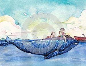 Watercolor High Definition Illustration: The Happy Family's Vacation.