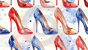 Watercolor High Heels Seamless Pattern
