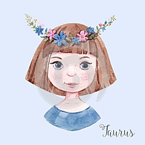 Watercolor horoscope sign taurus