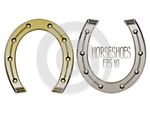 Watercolor horseshoes in golden and silver colors