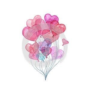 Watercolor hot air balloon in the shape of a heart