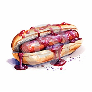 Watercolor Hotdog Clipart With Raspberry Jam