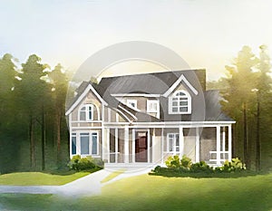 Watercolor of house render icon